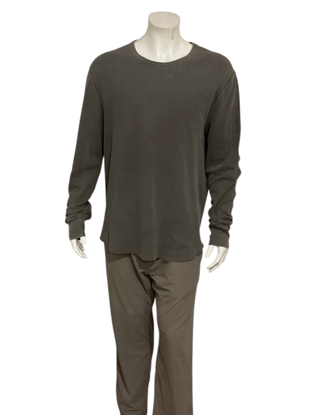 Buck Mason Men's Grey Long-Sleeve Thermal Crewneck Shirt